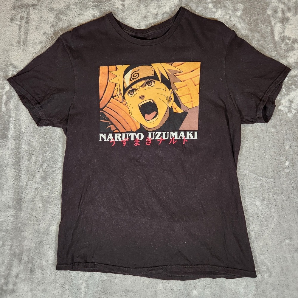 Naruto Uzumaki Shirt Men's Large 42/44 Shippuden Black Graphic‎ Yell
